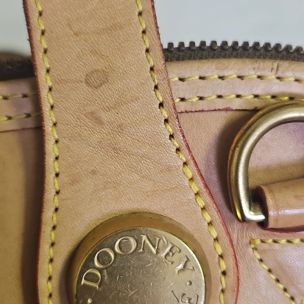 Dooney & Burke Vintage 80s Satchel Blue Canvas and Tan Leather Loved but GUC